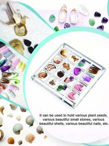 1pc 36/33/17 Grids Acrylic Square Transparent Seashell Storage Box, Beach Stones Specimen Display, Mini Jewelry Box, Handmade Gift, Decorative Desktop Organizer Box, DIY Storage Box, Holiday Gift For Women Storage Organizer Travel Essentials Back To School Dormitory Storage