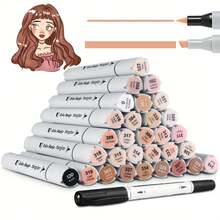 Hangfan-Skin Tone Markers,30 Flesh Colors Alcohol Based Art Markers Pens Set Dual Tips Brush&Broad For Professional Artists Drawing Sketch Illustrations Portrait Comics Anime Coloring - Sets - View 2