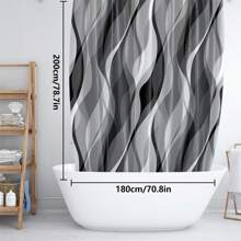 4pcs/Set Modern Abstract Wave White & Gray Striped Shower Curtain Set, Waterproof Shower Curtain With 12 Hooks, Bathroom Non-Slip Mat, U-Shaped Toilet Mat And Round Toilet Lid Cover, Bathroom Set For Full Scene Use Back To School