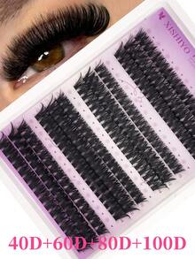 40D-100D Faux Mink Eyelashes, 456/432 Pieces/Cluster, 0.07mm D Curl, 10-14mm Mixed Natural Style 3D Russian Thick Individual Eyelash Extensions, Makeup Tools - D - 查看 8