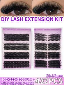 40D-100D Faux Mink Eyelashes, 456/432 Pieces/Cluster, 0.07mm D Curl, 10-14mm Mixed Natural Style 3D Russian Thick Individual Eyelash Extensions, Makeup Tools - D - 查看 10