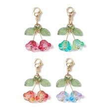 Set de 4 decoraciones colgantes de flor de vidrio y acrílico, dijes con mosquetón, para bolsos, llaves, collares, joyería o accesorios de automóvil, colores variados, 30mm