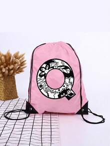 1pc A-Z Graffiti English Letter Outdoor Backpack, Kids Drawstring Closure Bag, Large Capacity Sports Bag, Cute Cartoon Letter Print Sports Backpack For Boys And Girls - Pink - View 21