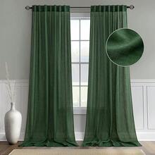 New  Linen Curtains 96 Inch Length For Living Room 2 Panels, Hunter Green Back Tab Pocket Light Filtering Semi Sheer Soft Linen Emerald Dark Green Christmas Drap Farmhouse Boho Curtain For Bedroom - 獵人綠 52 寬 x 96 長(2 包) - 查看 1