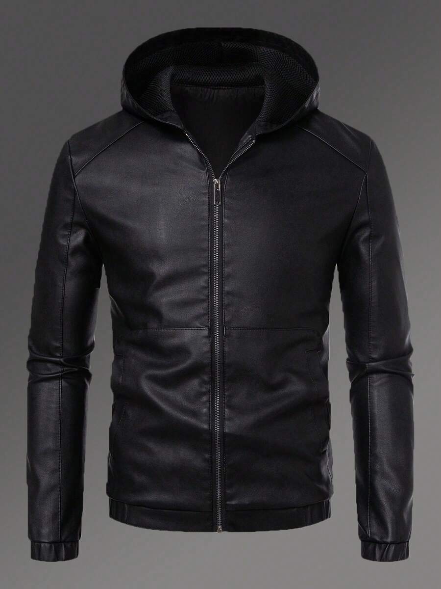 Men's Spring Autumn Casual Vintage Ridding Bike PU Leather Motorcycle Jacket - Black - View 1