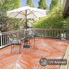 Outdoor Rug 6x9, Reversible Plastic Straw Patio Camping Rug, Indoor Outdoor RV Mat Carpet For Deck, Camper, Porch, Balcony, Backyard, Picnic, Leaf Orange-Dx - Leaf Orange - View 3