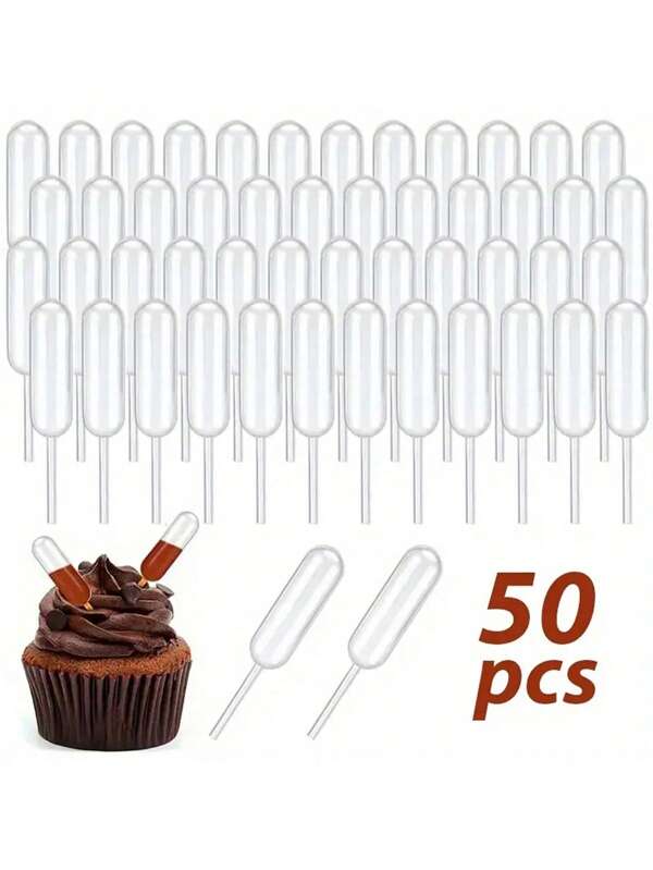 50 piezas, 4 ml/0.14 oz Pipetas cuentagotas apretables para postres - Perfectas para macarrones, chocolate, magdalenas, helado, ensalada, alcohol, salsa y mermelada - Fáciles de usar y transferir líquidos
