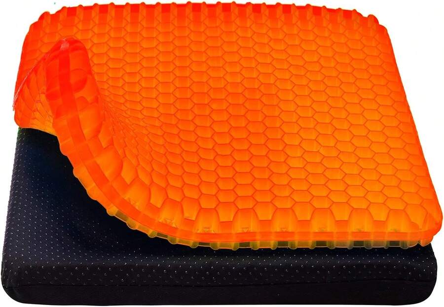 Gel Seat Cushion, Cooling Seat Cushion (Super Large & Thick), Breathable Honeycomb Design Absorbs Pressure Points Seat Cushion, Gel Cushion For Office Chair, Home Car Seat Cushion For Wheelchair - 珊瑚橙 - 查看 1