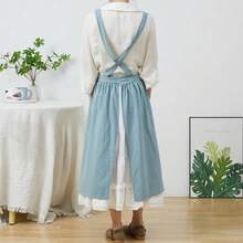 女士亚麻围裙可调节腰围围兜，轻盈柔软围裙带口袋园艺工作服