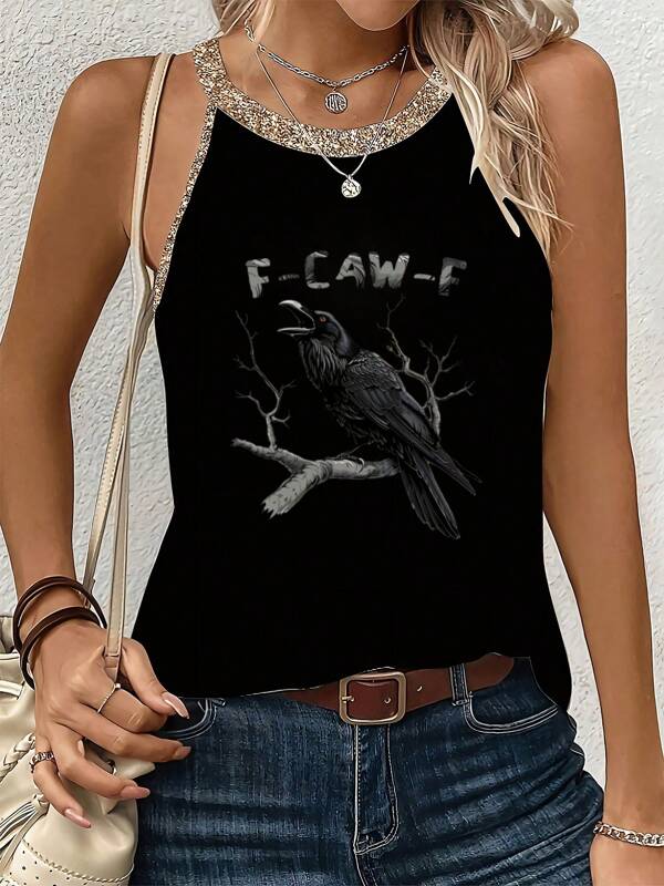 Crow - Themed 'F - CAW - F' Graphic Women's Casual Printed Summer Tank Top