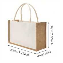 1 pieza Bolsa de yute blanca de doble cara (23cm-16cm-10cm/31cm-21cm-14cm) con asa, bolsa de transporte para suministros de almacenamiento, bolsa de playa reutilizable, bolsa de compras, bolsa de fiesta, adecuada para bodas, damas de honor, compras, playa, viajes, temporada de graduación, manualidades DIY.
