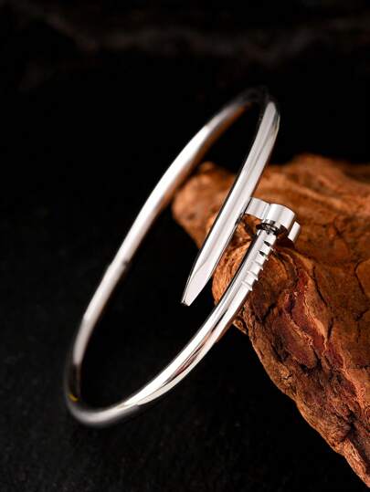 1pc Fashionable Stainless Steel Heart Nail Bracelet For Men, Suitable For Daily Wear, Stylish Waterproof Jewelry Bracelet