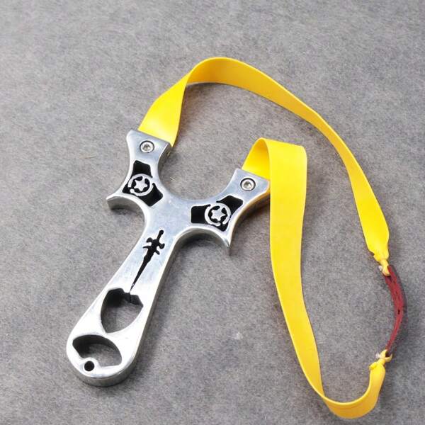 1pc Stainless Steel Straight Slingshot With 1 Rubber Band, High Quality Hunting Fishing Outdoor Tool, Great Gift For Men And Women On Festivals And Birthdays