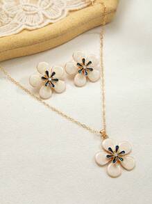 1 Paar Ohrringe & 1 Halsketten Set, modisches Legierungs-Strass-Email-Blumen-Design Ohrringe und Halskette Set, geeignet für den täglichen Gebrauch