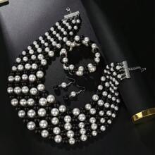4pcs/Set Exquisite Necklace And Earring Set With Black And White Pearls - Ideal For Important Events Valentine's Day