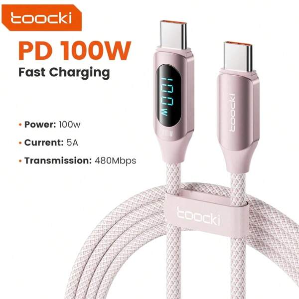 Toocki 100W Type C To Type C Cable Super Fast Charging Cable With Digital Display Type C USB Data Cable Compatible With IPhone 16, 16 Pro Max, 15, 15 Plus, 15 Pro, 15 Pro Max,Compatible With Redmi, Compatible With OnePlus Charger