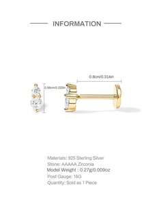 1pc 16G Tiny Push Pin Labret Two Stone Flat Back Earring Tragus Stud Flat Back Stud Helix Stud Cartilage Nose Stud - Gold - View 5