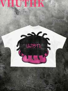 VHUTHK Double Sided Printing (220 Pure Cotton T-Shirt) Cartoon Big Head Portrait Double-Sided Printing Men's Summer Round Neck Short Sleeved Casual Pure Cotton Printing - 白-2 - 查看 3