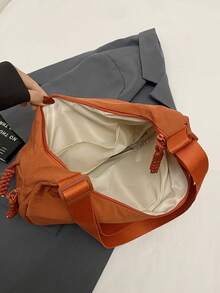 Fashion Yellow Nylon Waterproof Shoulder Bag, Minimalist Casual College Style, Wide Strap, Multi-Zipper Design, Suitable For Students - Orange - View 5