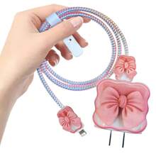 Set 5 in 1 di protezioni per cavo di ricarica con design a fiocco e cuore, compatibile con adattatore di ricarica Apple 18W/20W, in materiale morbido e trasparente, accessori per caricabatterie e telefono per donne