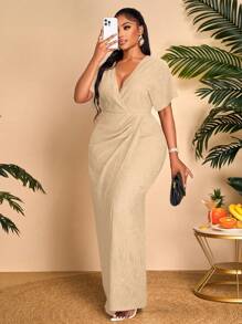 BIUBIU Vestido con envolvente acanalado y escote en V profundo para mujer talla grande