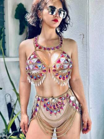 New Handmade Acrylic Tassel Waist Chain & Body Chain Set, Fashion Jewelry Accessories For Women