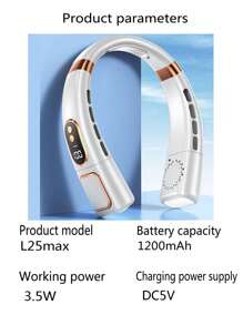 1pc Neck Hanging Fan, Bladeless Portable Neck Fan, Long Battery Life, 5 Adjustable Speeds, LED Display, Dimmable Light, Suitable For Students, Office, Outdoor Travel, Perfect Gift, Holiday Essential