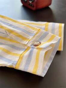 Spring/Autumn Kids Striped Collared Shirt, Fashion Korean Style Boys Casual Long Sleeve Blouse, Toddler/Little Boys - Blue - View 4