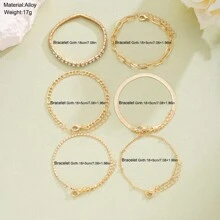 6pcs Punk Minimalist Chain Link Bracelet Set, Suitable For Women's Daily Wear (Length Can Be Cut, Not Counted By Beads)