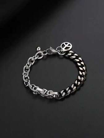 1pc Titanium Steel Mixed Chain Anti-War Hip-Hop Style Bracelet, Unisex Fashion Jewelry