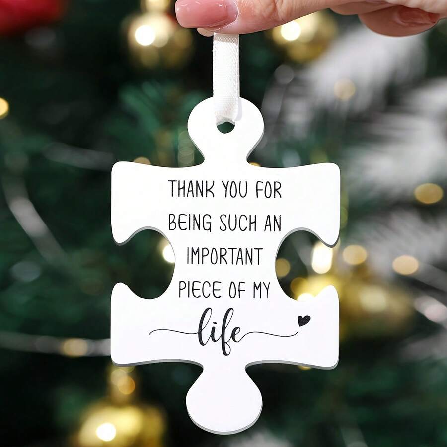 1pc 2D Acrylic Puzzle Pendant, Infinite Gratitude, Precious Friendship Acrylic Puzzle Ornament - The Perfect Gift For Best Friends And Teachers, Convey Heartfelt Sentiments, Christmas Tree Decoration Home Decor Christmas Decorations Room Decor