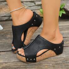 2025 New Summer Best-Selling Comfortable And Elegant Thick-Soled Women's Slippers, Thick-Soled Wedge Heels Retro Waterproof Thick-Soled Slippers Women's Shoes/Retro Wedge Heels And Waterproof Design - Women's Open-Toe Side-Opening Sandals/Suitable For Travel, Vacation, Fitness, Beach, All Kinds Of Sports, Rare Women's Shoes - màu đen - Xem 2
