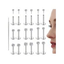 Milacolato 18PCS Threadless Nose Rings Studs For Women Men 20G 18G 16G Hypoallergenic Surgical Stainless Steel Labret Lip Rings CZ Opal Push In Earrings Flat Back Nose Stud Cartilage Nostril Conch Helix Tragus Piercing Jewelry - 銀色 - 查看 14