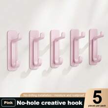5pcs/10pcs ABS Non-Drilling Hooks, Strong Adhesive Bathrobe And Towel Hooks, Wall Key Hangers, Bathroom And Kitchen Accessory Racks, Coat Hangers, Anti-Rust Shower Door Hangers, Strong Nail-Free Small Hooks, Organizer