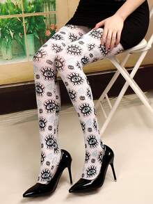 1件薄款连裤袜，复古恶魔眼印花，百搭日常穿着、派对、演出搭配、送礼，适合春秋季节 - 彩色 - 查看 8