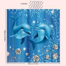 1/4 Stück Blauer Delfin & Strass Themen Badezimmer Set, beinhaltet Duschvorhang, Badematte, U-förmiger Toilettendeckel, wasserdicht, modernes und stilvolles Badezimmer Dekor, ohne Bohren, maschinenwaschbar Polyester Rückseite Für den Schulanfang