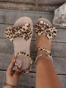 2025 Latest Women's European Style Summer Big Bow Sandals - White Sandals - Black Sandals - Leopard Bow Decor - Comfortable Non-Slip, Slip-On Flat Shoes, EVA Sole, Open-Toe Design, Casual Outdoor Shoes, Casual Bow Decor Sandals, Evasole Flat Sandals
