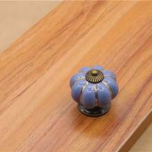 5er-Pack Keramik-Kürbisgriffe, Schrankknöpfe, Vintage-Stil mit Schrauben, geeignet für Küche, Schränke, Badezimmer, Kommodenschubladen, Kleiderschränke - Blau - Übersicht 5