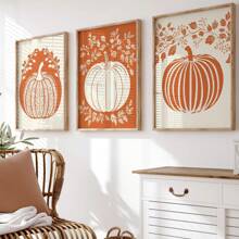 3PCS Halloween Pumpkin Wall Art Print Spooky Pumpkin Poster Kitchen Living Room Wall Decor, Farmhouse Print, Canvas Halloween, Room Decor Aesthetic, Posters For Room , Canvas Wall Art, Optional Frame,Wall Decor, Bedroom Decor. ,Halloween Decor Home Decor Fall Decor