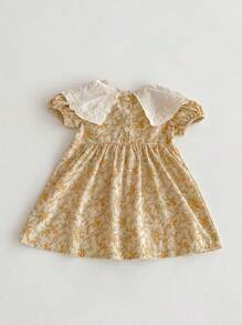 Robe à col claudine à fleurs lune et dentelle style coréen pour bébé fille, automne
