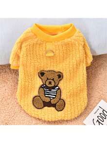 1pc Pet Dog/Cat Two-Leg Clothes, Autumn/Winter Poodle/Teddy Outfit, Home Protective, Walking Leash Soft Warm Hoodie, Adorable Bear Graphic