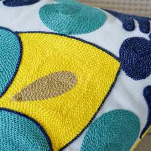 1 件蓝绿花朵刺绣靠垫套，美式乡村风格刺绣沙发抱枕套，家居装饰