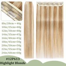 8-24in Natural 100% Remy Human Hair Extensions One Piece Clip In Weft Half Full Head 5CLIPS Seamless Easy To Install Black Brown Blonde Highlight - #12P613 Highlight Blonde - View 3
