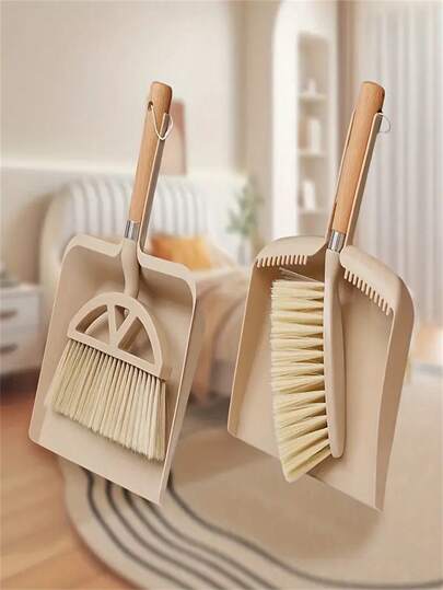 1 Piece Broom & Dustpan Set With Wooden Handle - Small In Size, Natural Wood Color, Durable Material, Suitable For Cleaning Floors, Sofas And Tables, Complete With Small Brushes, Ideal For Home And Commercial Use, Suitable For All Users