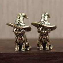 1PC-Pure Brass Wizard Kitten, Home, Living Room, Bedroom, Bar Counter Ornament, Decorative Creativity, Fantasy Animal, Magic Kitten, Holiday Gift, Halloween Present