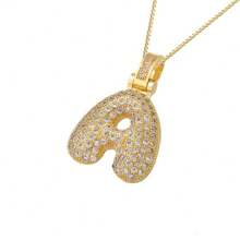 1pc Fashionable Gold Bubble Letter A-Z Necklace, Suitable For Men And Women Daily Wear