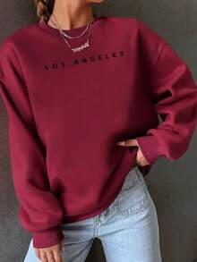 Women's Casual Crew Neck Sweatshirt - Los Angeles Print Casual Flannel Sweatshirt Comfortable For All Seasons - Màu Tím - Xem 1