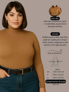 Women's Plus Size Blouse High Neck Sleeveless Ribbed Premium Autumn Winter - Màu nâu Sô-cô-la - Xem 2