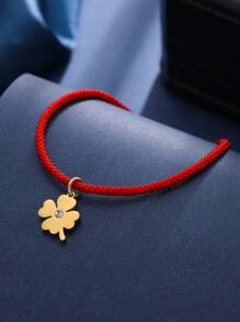 Minimalist Red String Titanium Steel Single Gold Bead Lucky Charm Bracelet