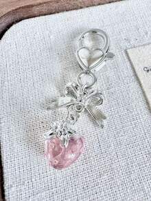 1pc Unisex Cute Realistic See-Through Strawberry Keychain, Simple Sweet Bowknot Key Chain Bag Accessory - Pink - View 1